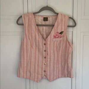Flower Embroidered Pink Striped Women's Vest by IVY Collectibles